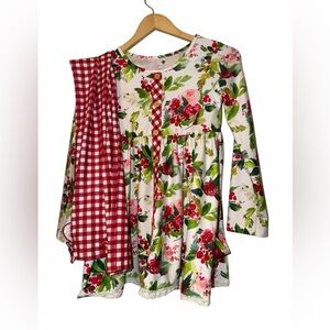 Charlie’s Project kids girls 2 piece Christmas holly tunic legging outfit sz 12